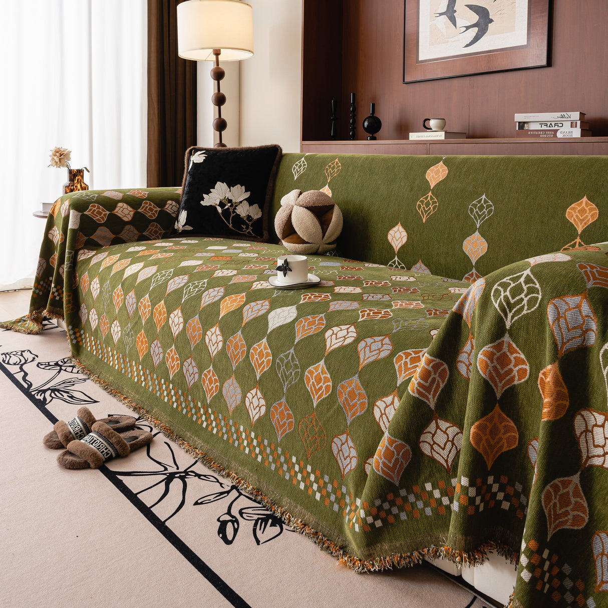 Boho Geometric Sofa Slipcovers Chenille Scratch Resistant Couch Protective Covers