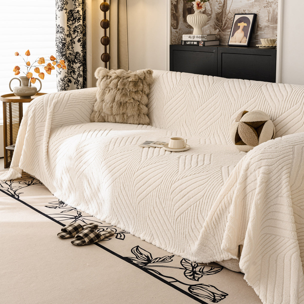 Plush Flannel Fleece Sofa Throw Blanket, Soft & Cozy Furniture Protector for Couch