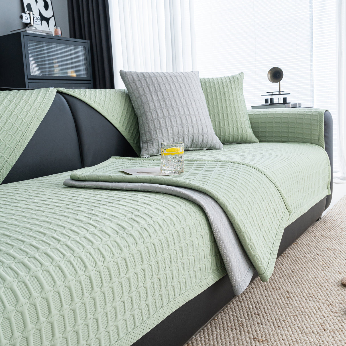 Geometric Textured Couch Slipcover Protector Non-Slip Ice Silk Sofa Cover for Couch