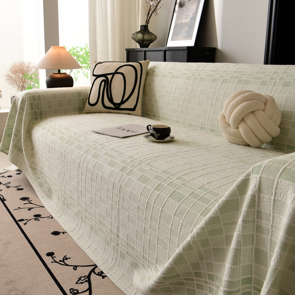 Sofa Cover Throw with Subtle Textured Stripes Lightweight Smooth Couch Slipcover