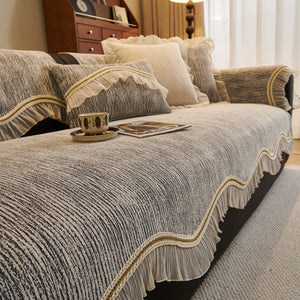 French Vintage Style Couch Cover with Skirt,  Non-Slip Sectional Furniture Covers