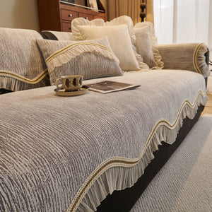 French Vintage Style Couch Cover with Skirt,  Non-Slip Sectional Furniture Covers