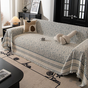 Textured Woven Furniture Protector for Couch, Rustic Farmhouse Sofa Throw Blanket