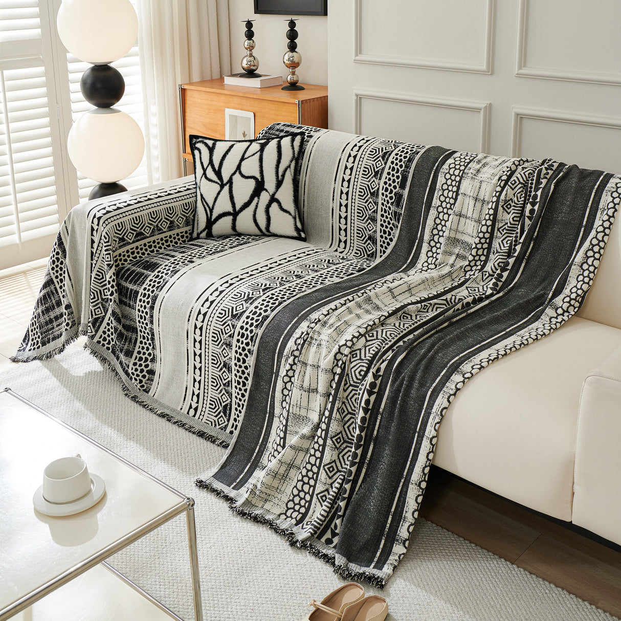 Chenille Sofa Cover Throw Blanket, Boho Geometric Scratch Proof Couch Protector