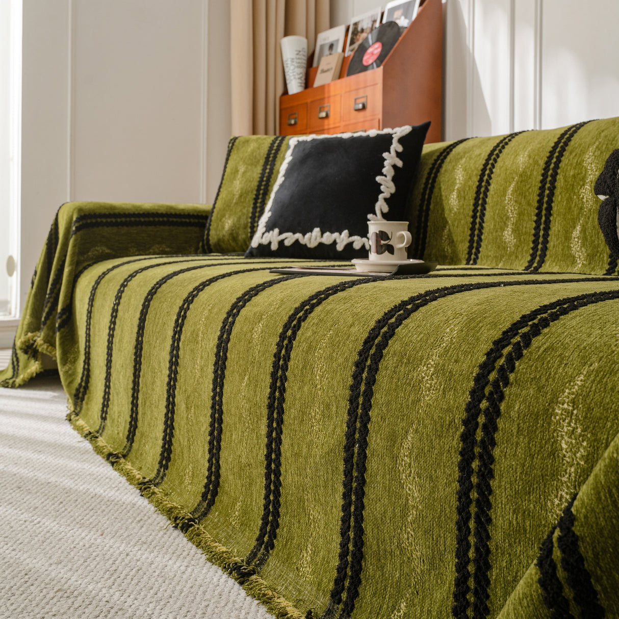 Boho Couch Throw Blanket with Textured Stripes, Sofa Cover for Living Room Decor