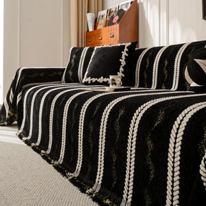 Boho Couch Throw Blanket with Textured Stripes, Sofa Cover for Living Room Decor