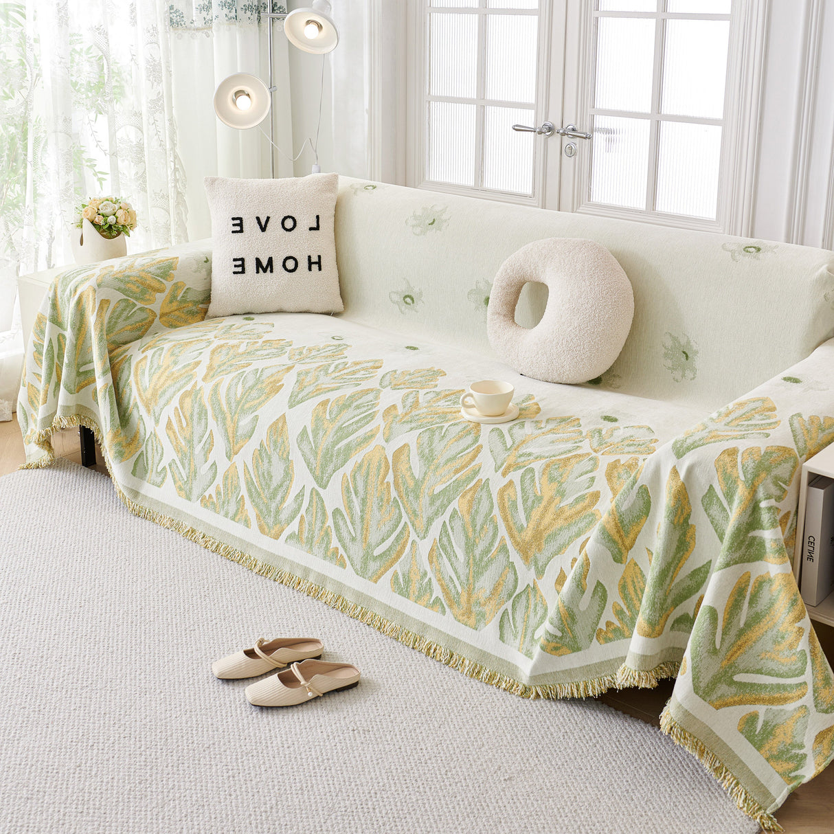 Soft Woven Leaf Couch Blanket, Pet-friendly Sectional Sofa Slipcover For Cats Dogs