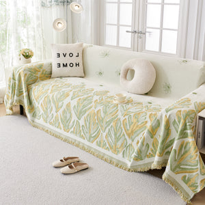 Soft Woven Leaf Couch Blanket, Pet-friendly Sectional Sofa Slipcover For Cats Dogs