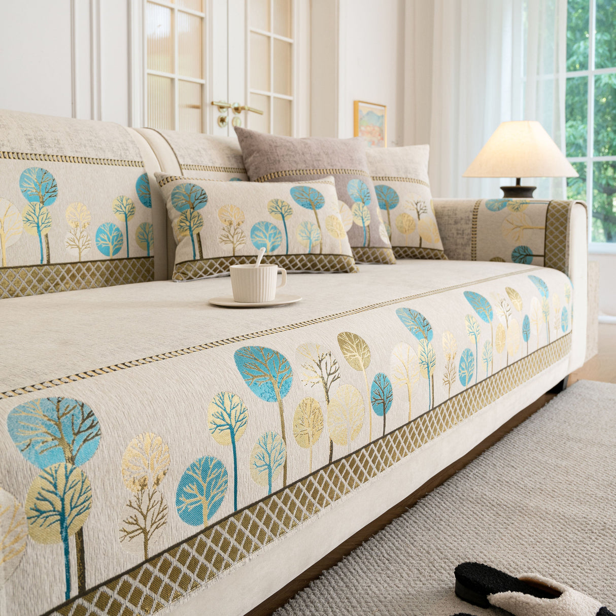 Sofa Cover for Couch, Non-Slip Sectional Couch Cover with Woven Tree Pattern