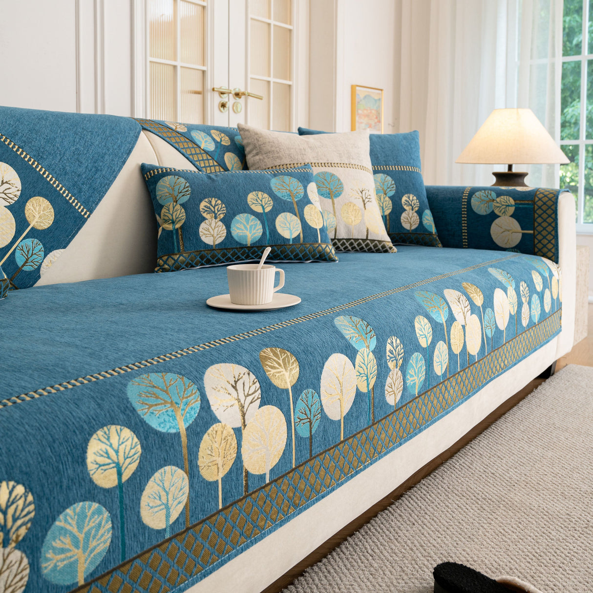 Sofa Cover for Couch, Non-Slip Sectional Couch Cover with Woven Tree Pattern