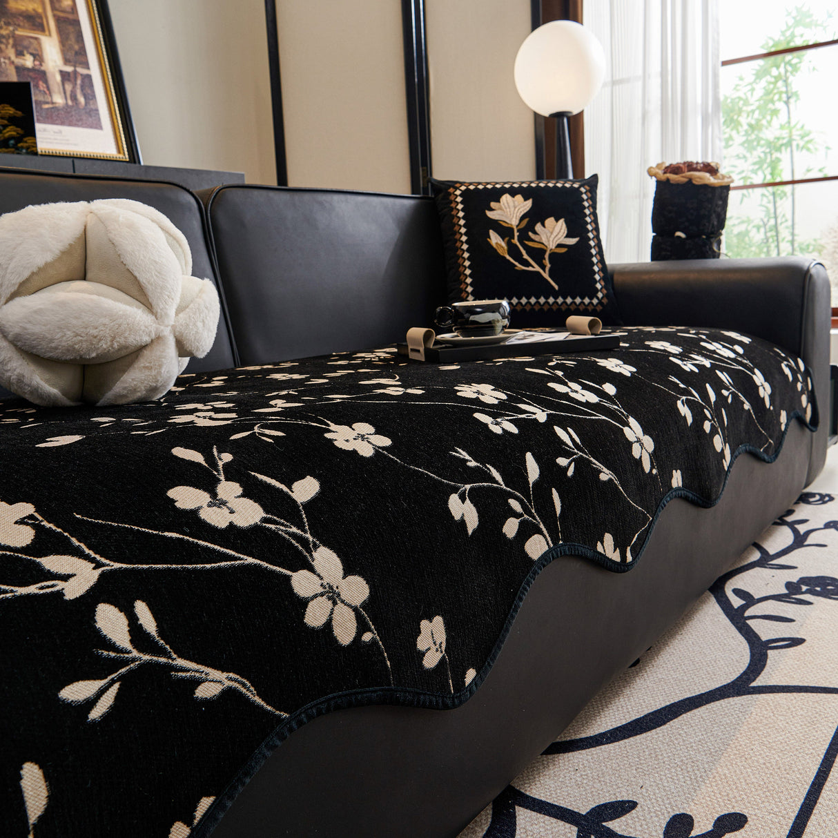 Floral Chenille Couch Cover, Non-Slip Sofa Slipcover Protector for Furniture