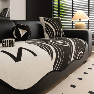 Abstract Art Sofa Cover with Wave Edge, Non Slip Couch Cover for Stylish Homes