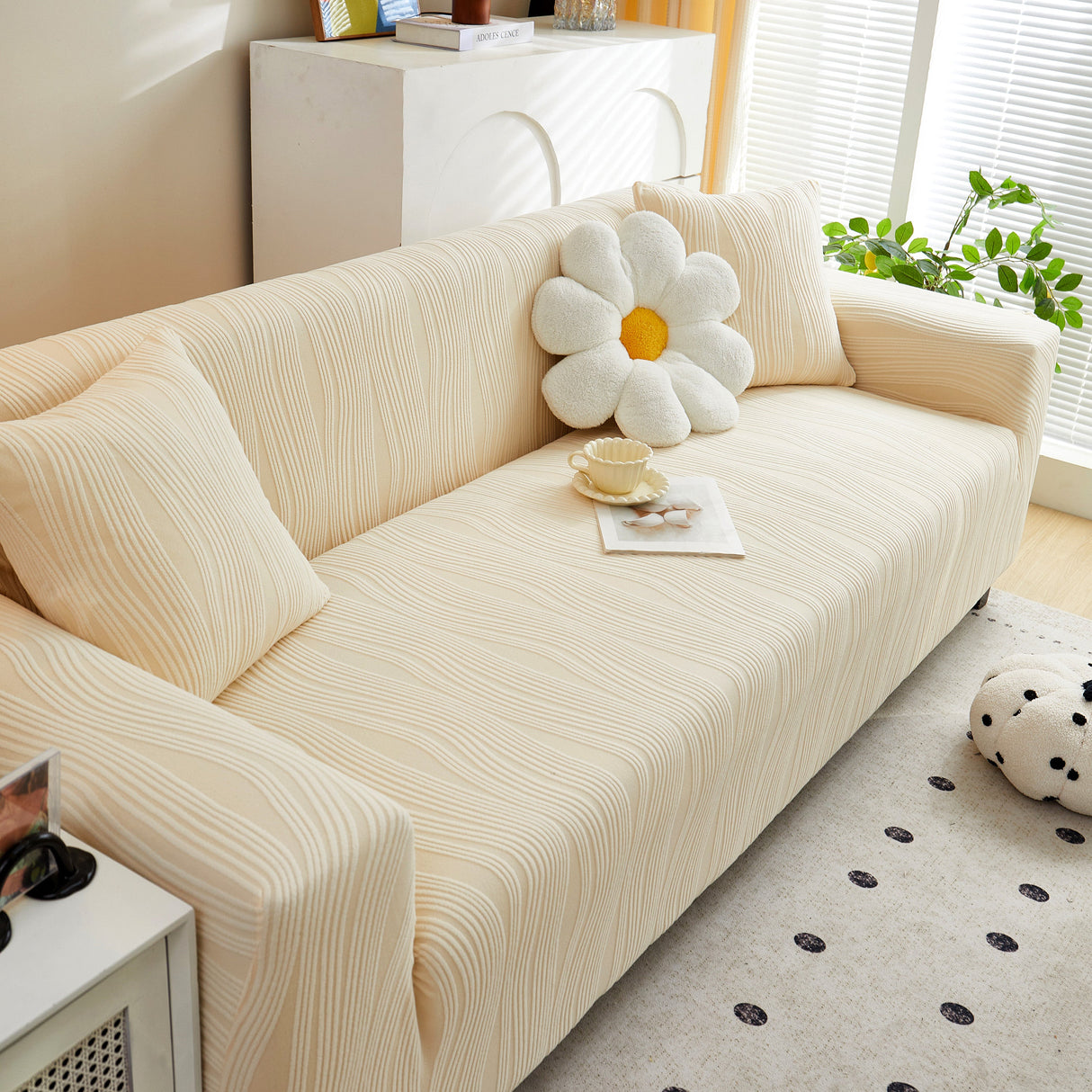 Textured Wave Stretch Sofa Couch Cover, Soft Washable Spandex Furniture Slipcovers