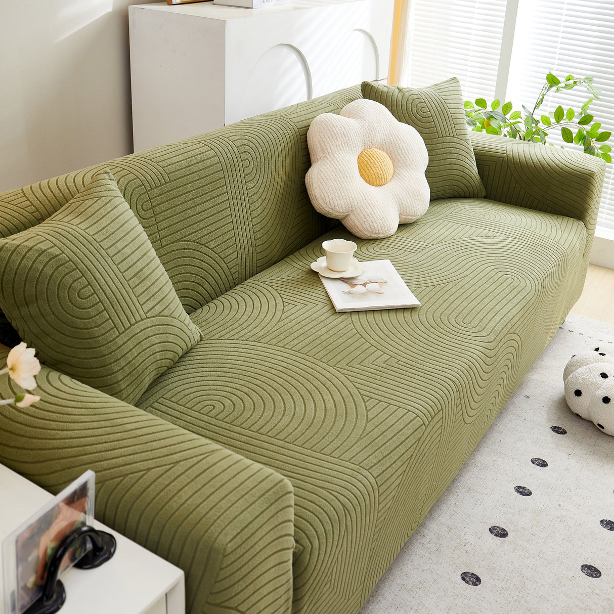 Fleece Stretch Sofa Slipcover Washable Soft Spandex Couch Cover Furniture Protector