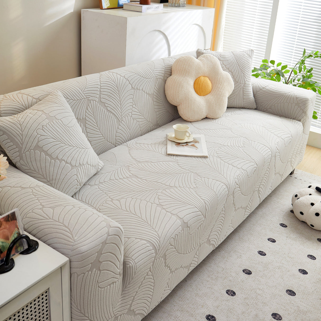 Jacquard Leaf Stretch Sofa Protector Cover Soft Washable Spandex Couch Slipcover