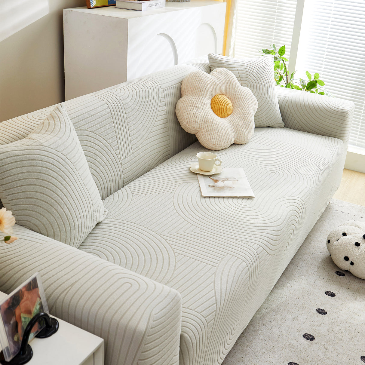 Fleece Stretch Sofa Slipcover Washable Soft Spandex Couch Cover Furniture Protector