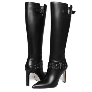 Uacllcau Knee High Boots Women Pointed Toe Tall Boots Sexy Stiletto High Heels Long Boots Fashion Trendy Buckle Dress Boots Slouch Zipper Heeled Boots
