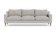 The Sloan Custom 3-Seat 95" Sofa features a modern design with a light gray finish, encompassing three seat cushions and three back cushions. Its clean, simple lines and wooden legs contribute to its minimalist and stylish look. The sofa is presented against a plain black background.