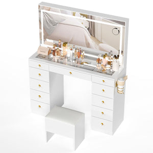 11-Drawer Makeup Vanity Desk with Crystal Knobs