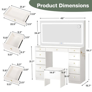 11-Drawer Makeup Vanity Desk with Crystal Knobs