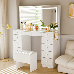11-Drawer Makeup Vanity Desk with Crystal Knobs