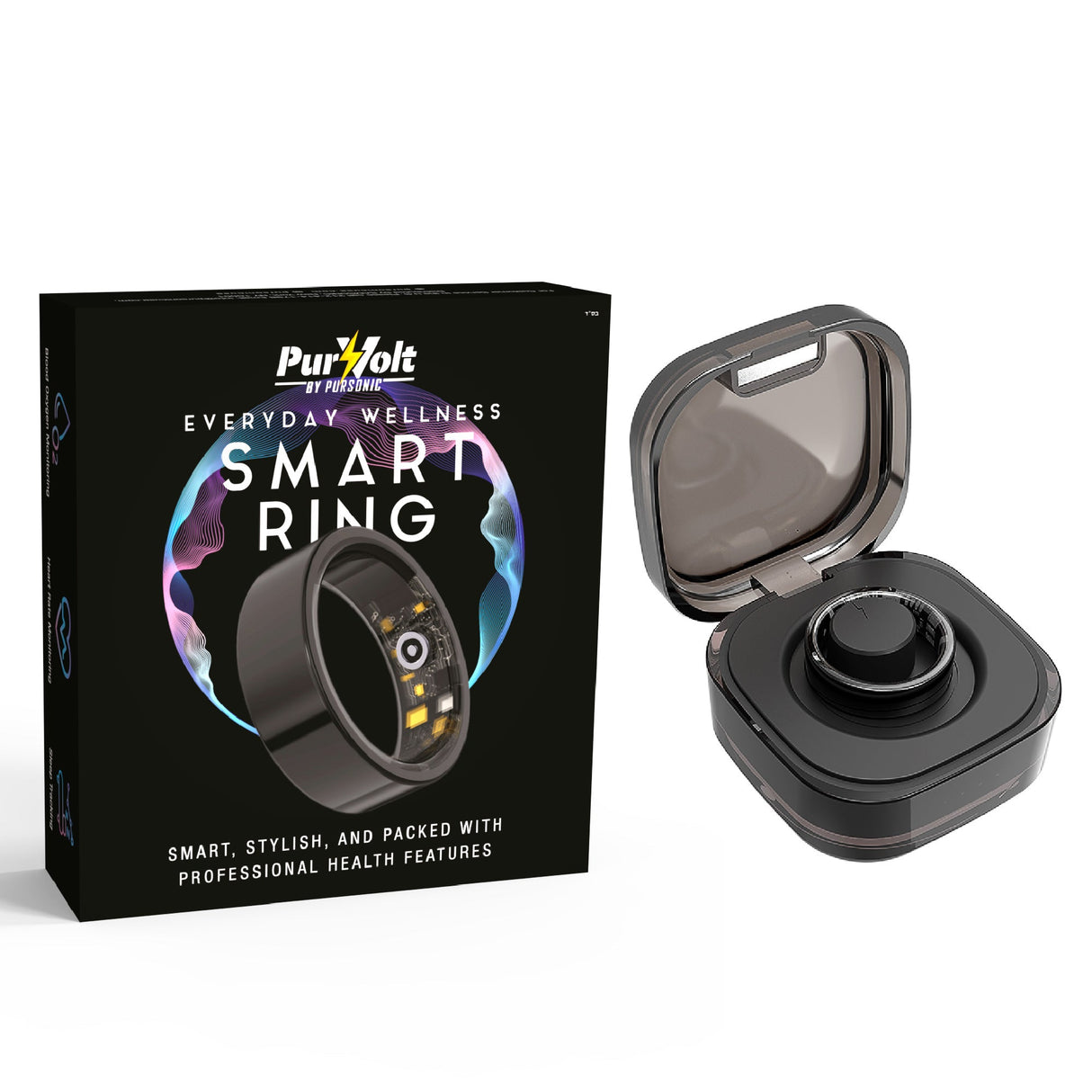 Everyday Wellness Smart Ring – Sleek Health & Sleep Tracker with Magnetic Charging Base by Pursonic