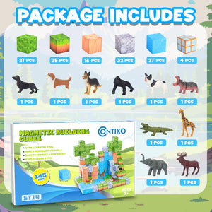 Contixo ST14 Magnetic Blocks, 145 PCS Magnetic Building Cube Game, Sensory Toys for Boys & Girls, STEM Stacking Toy Gifts for Age 3-12 by Contixo