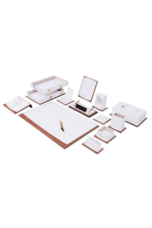 MOOG Star Lux Leather Desk Set -Walnut Wood Combination - Green -14 PCS