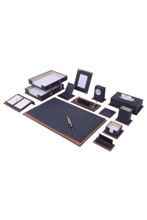 MOOG Star Lux Leather Desk Set -Walnut Wood Combination - White -14 PCS