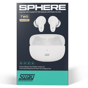 Sway Dual Microphone ENC Comfort Fit True Wireless Headphones with Power Go Charging Case by Sway