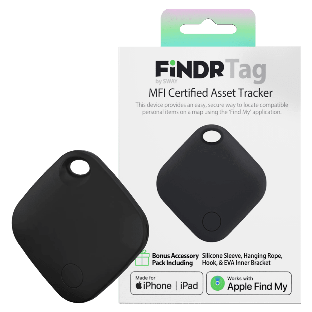 Sway FINDR Tracker Tab with Silcone Cover and Hook/Holder for Apple Devices Black by Sway