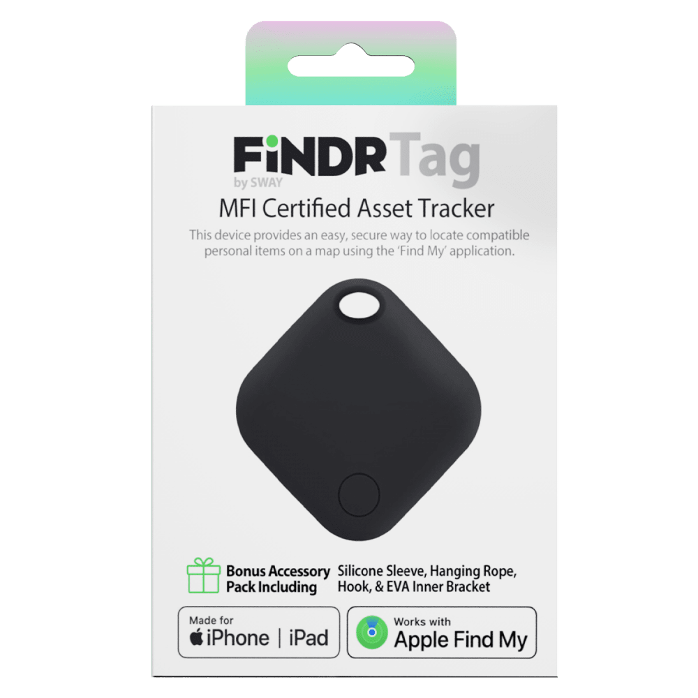 Sway FINDR Tracker Tab with Silcone Cover and Hook/Holder for Apple Devices Black by Sway
