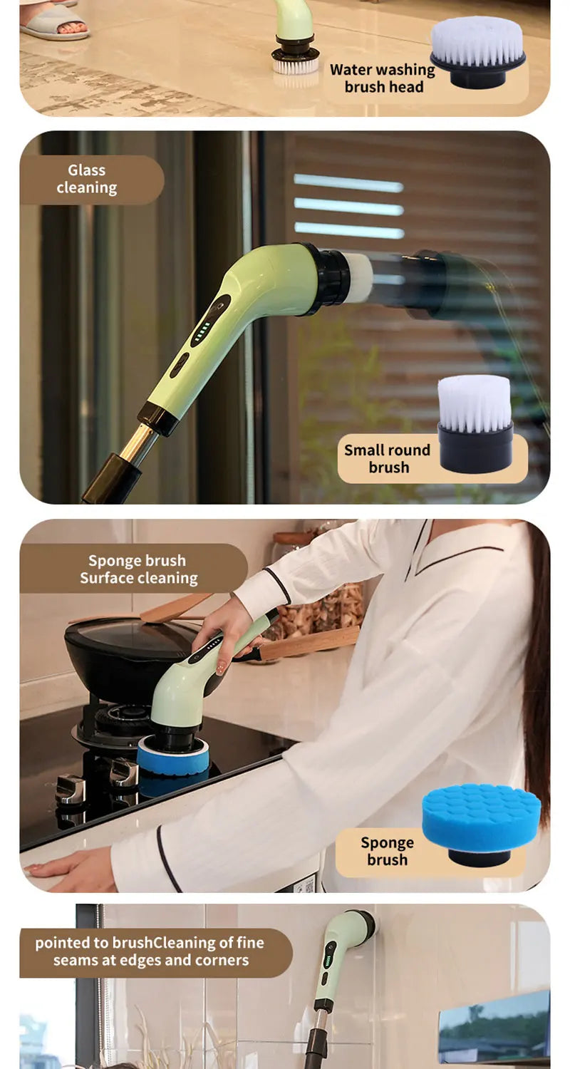 9 in 1Electric Spin Scrubber,Cordless Cleaning Brush Shower Scrubber – Adjustable Extension Handle Waterproof for Tub Tile Floor