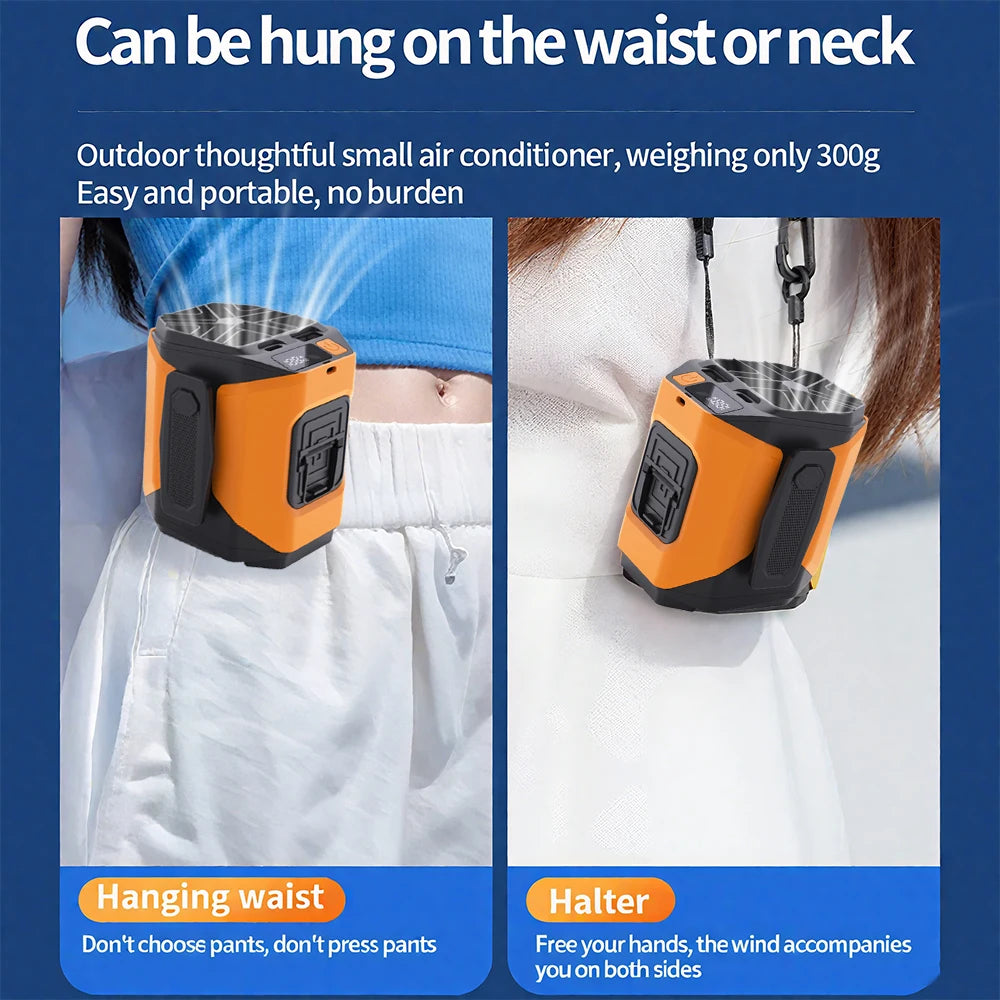 Portable Waist Fan 10000mAh with Power Bank LED Lighting Hanging Neck Fan 5 Speed Strong Airflow Cooling Fan for Outdoor Working
