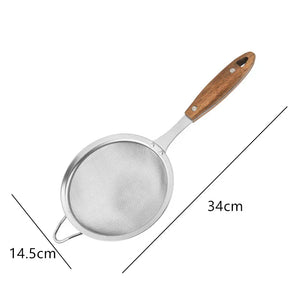 Stainless Steel Strainer with Wooden Handle - Potato Chips, Noodles, Flour Sieve