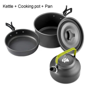 Complete Camping Kitchen Cookware Tableware & Teapot for 2-3