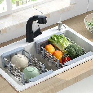 Scalable Stainless Steel Kitchen Utensils, Expandable Vegetable Sink Drainage Basket