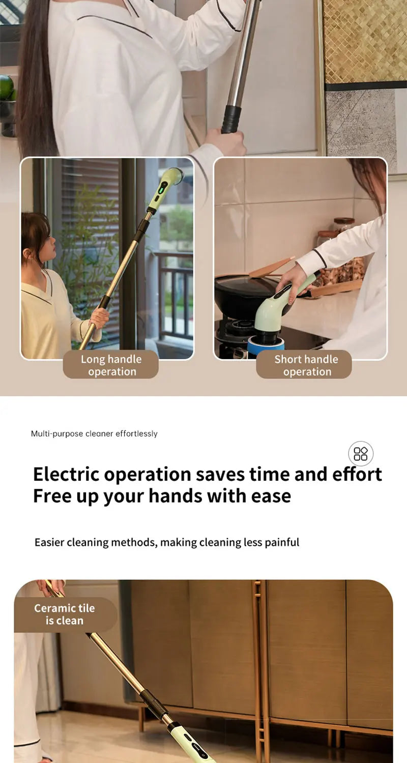 9 in 1Electric Spin Scrubber,Cordless Cleaning Brush Shower Scrubber – Adjustable Extension Handle Waterproof for Tub Tile Floor