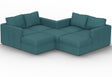 A Mediterranea Solid Polylinen Sactionals - 7 Seats + 8 Sides set, featuring a teal modular design with multiple cushions and deep seating, arranged in an L-shape against a white background.