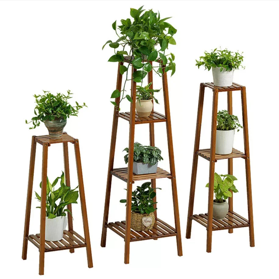 Bamboo Tall Plant Stand Indoor Outdoor Flower Display Shelf Corner Storage Rack