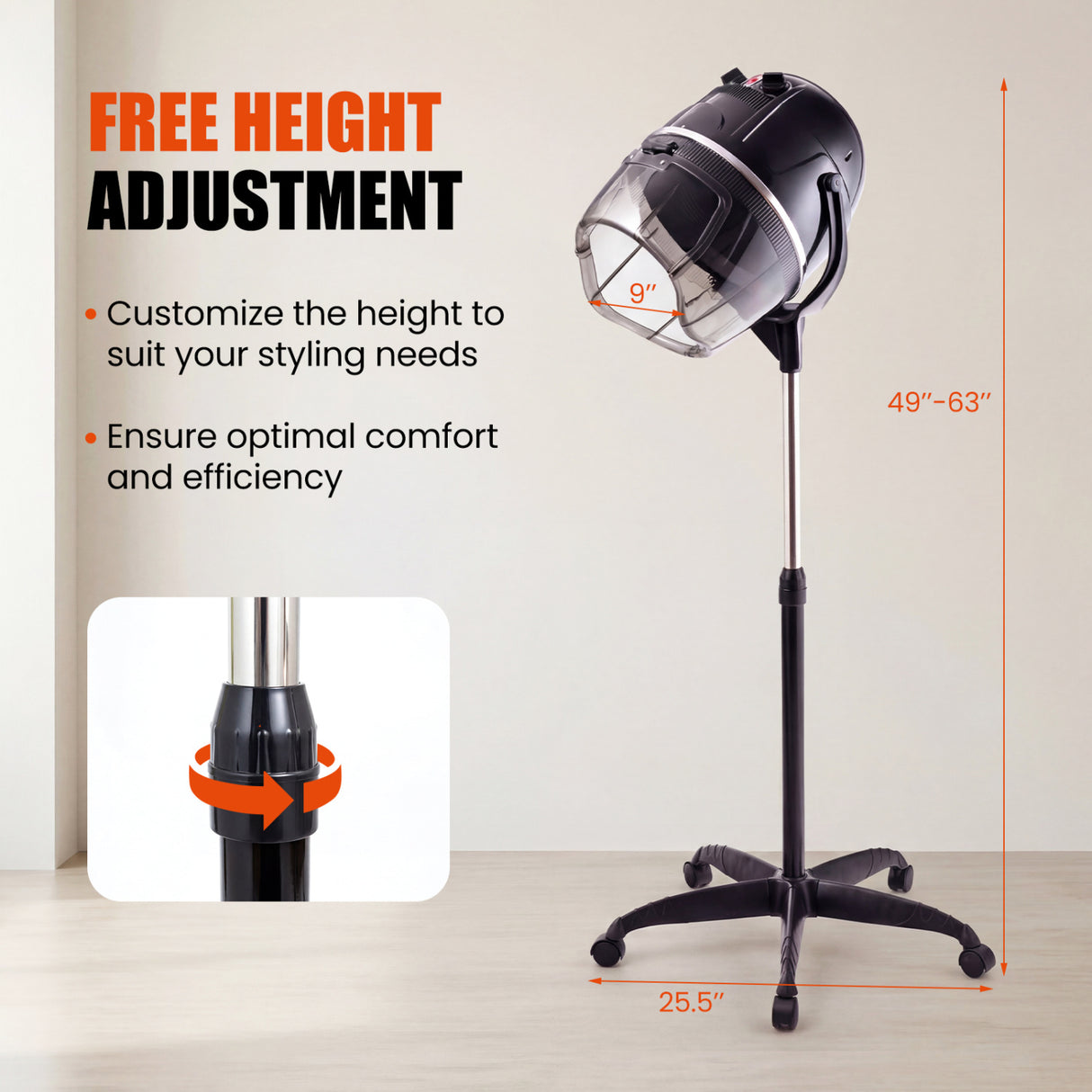 Salon Standing Hair Dryer Bonnet Rolling Heater