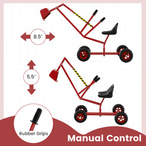 Sand Digger for Kids with 2-Handed Controls and Flexible Shovel-Red