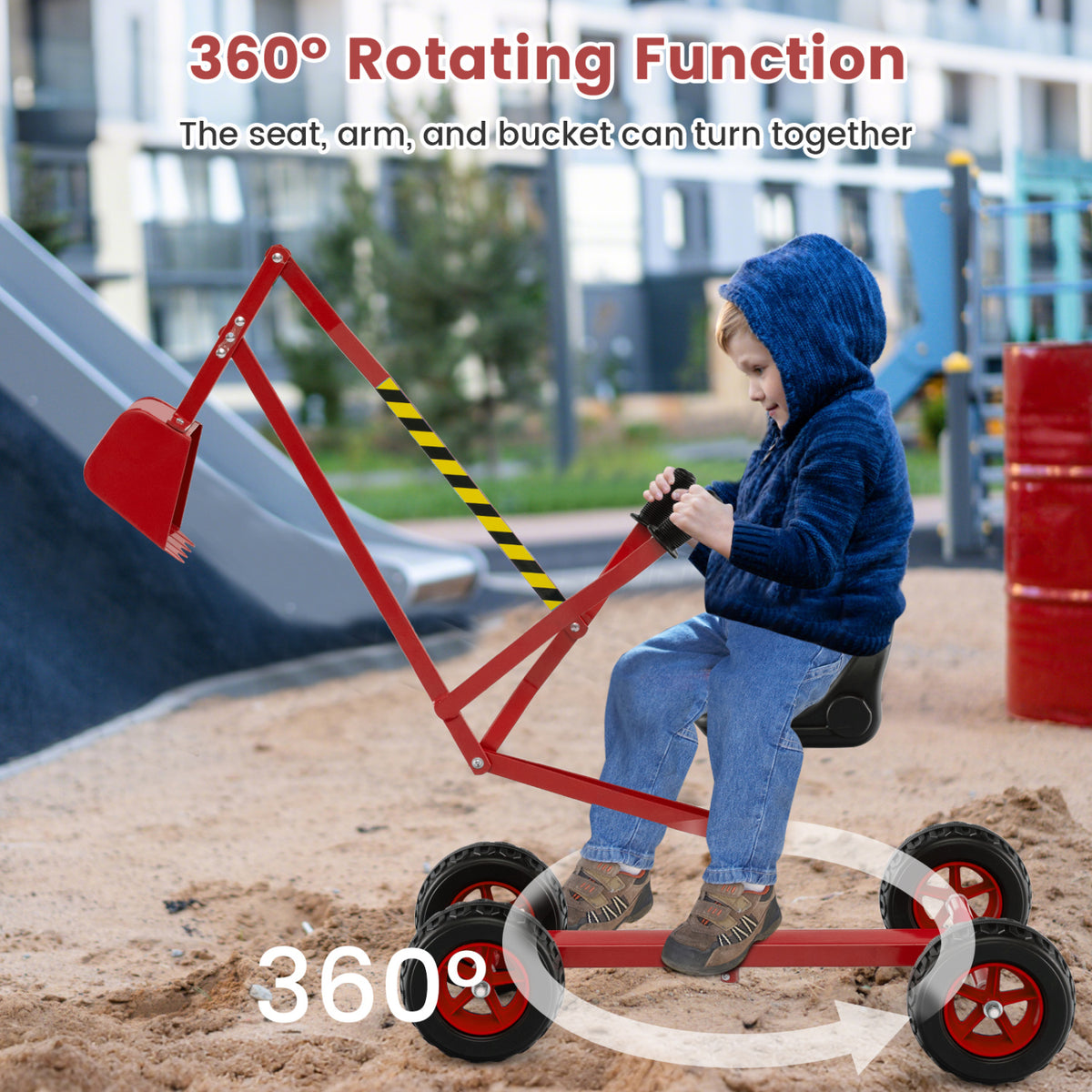 Sand Digger for Kids with 2-Handed Controls and Flexible Shovel-Red