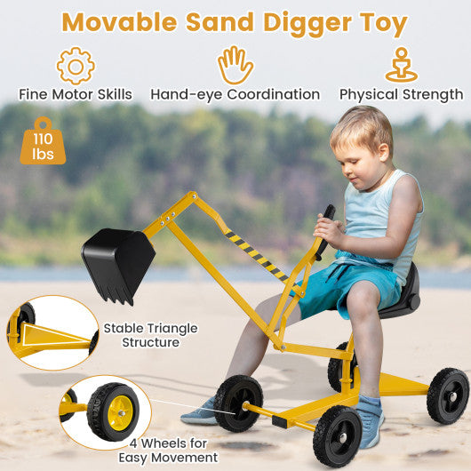 Sand Digger for Kids Sandbox Toy Digger with 2-Handed Controls and Flexible Shovel-Yellow