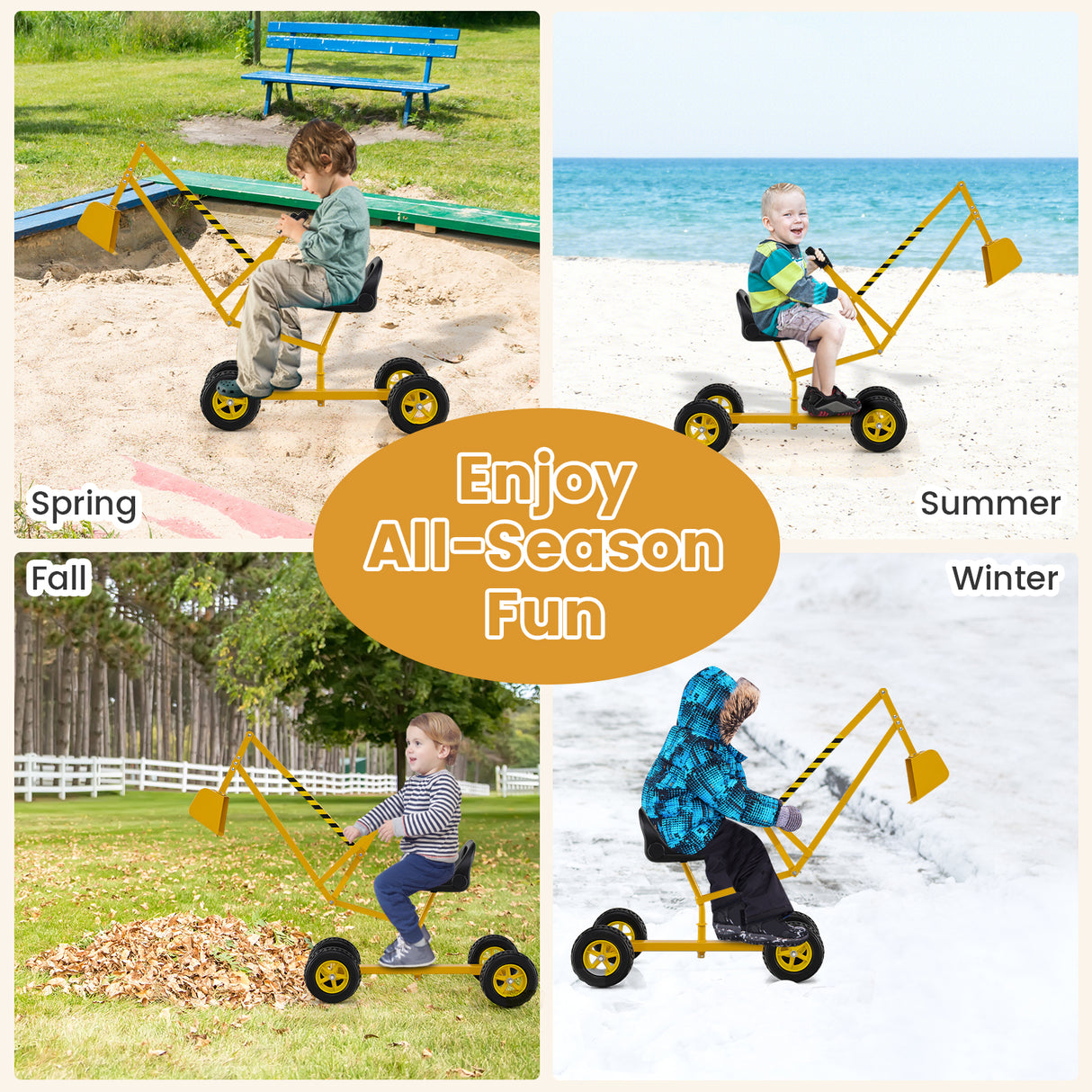 Sand Digger for Kids with 2-Handed Controls and Flexible Shovel-Yellow