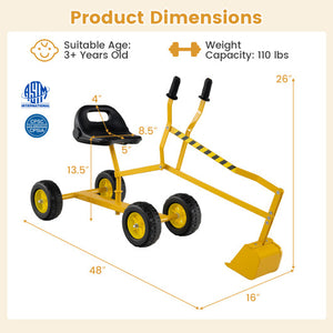 Sand Digger for Kids with 2-Handed Controls and Flexible Shovel-Yellow