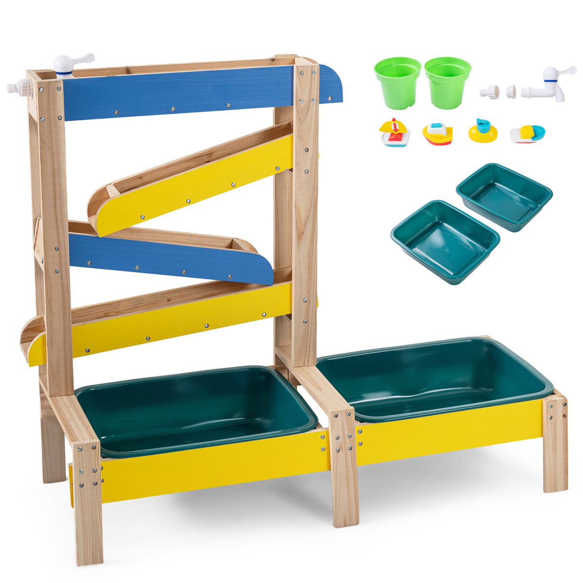 Sand and Water Table for Toddlers with 2 Water Basins-Multicolor