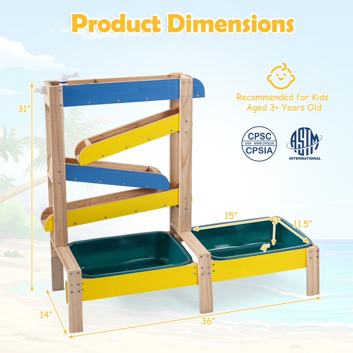 Sand and Water Table for Toddlers with 2 Water Basins-Multicolor