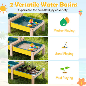 Sand and Water Table for Toddlers with 2 Water Basins-Multicolor
