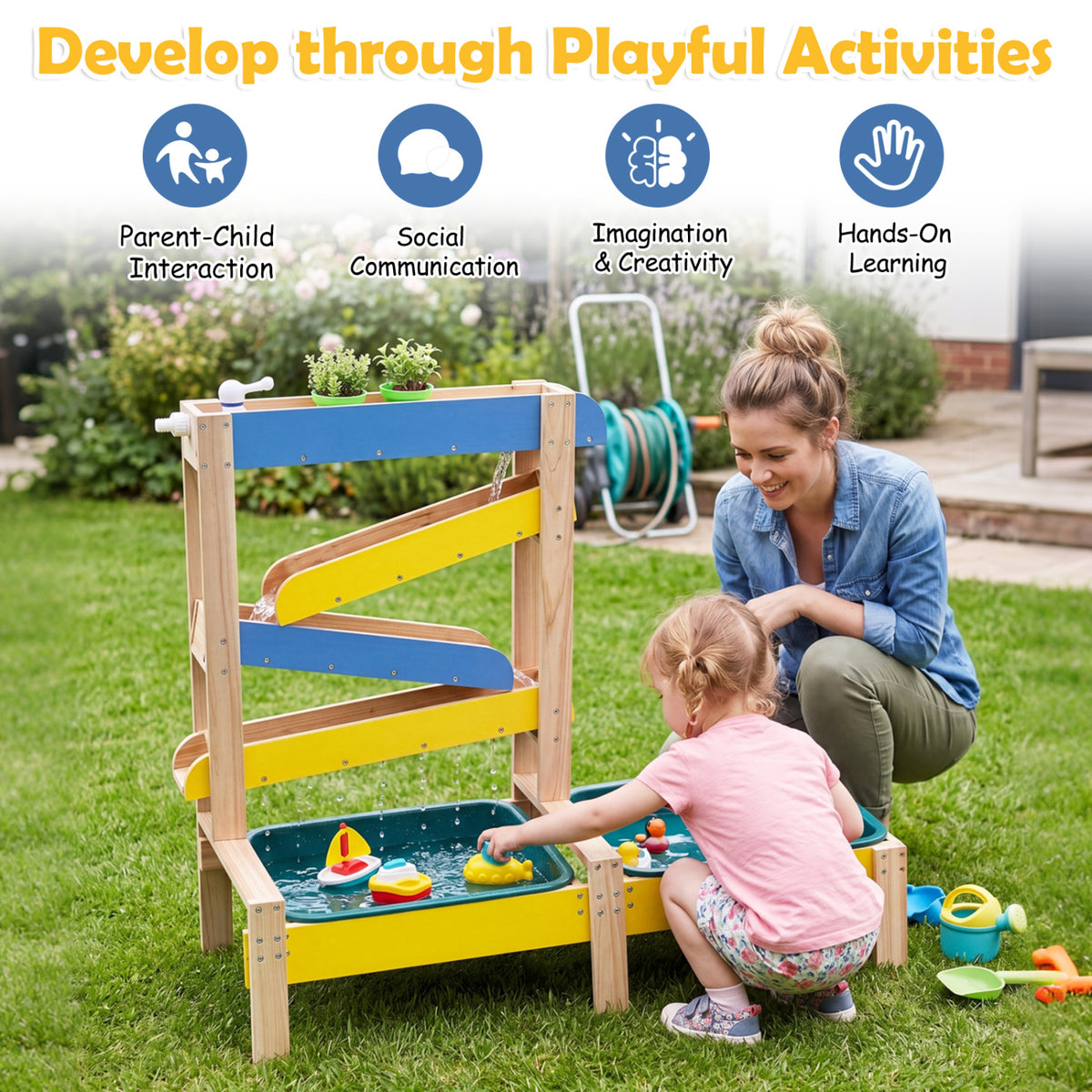 Sand and Water Table for Toddlers with 2 Water Basins-Multicolor